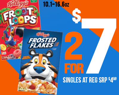 Kellogg's Cereal 2 for $7 singles at reg srp $4.99